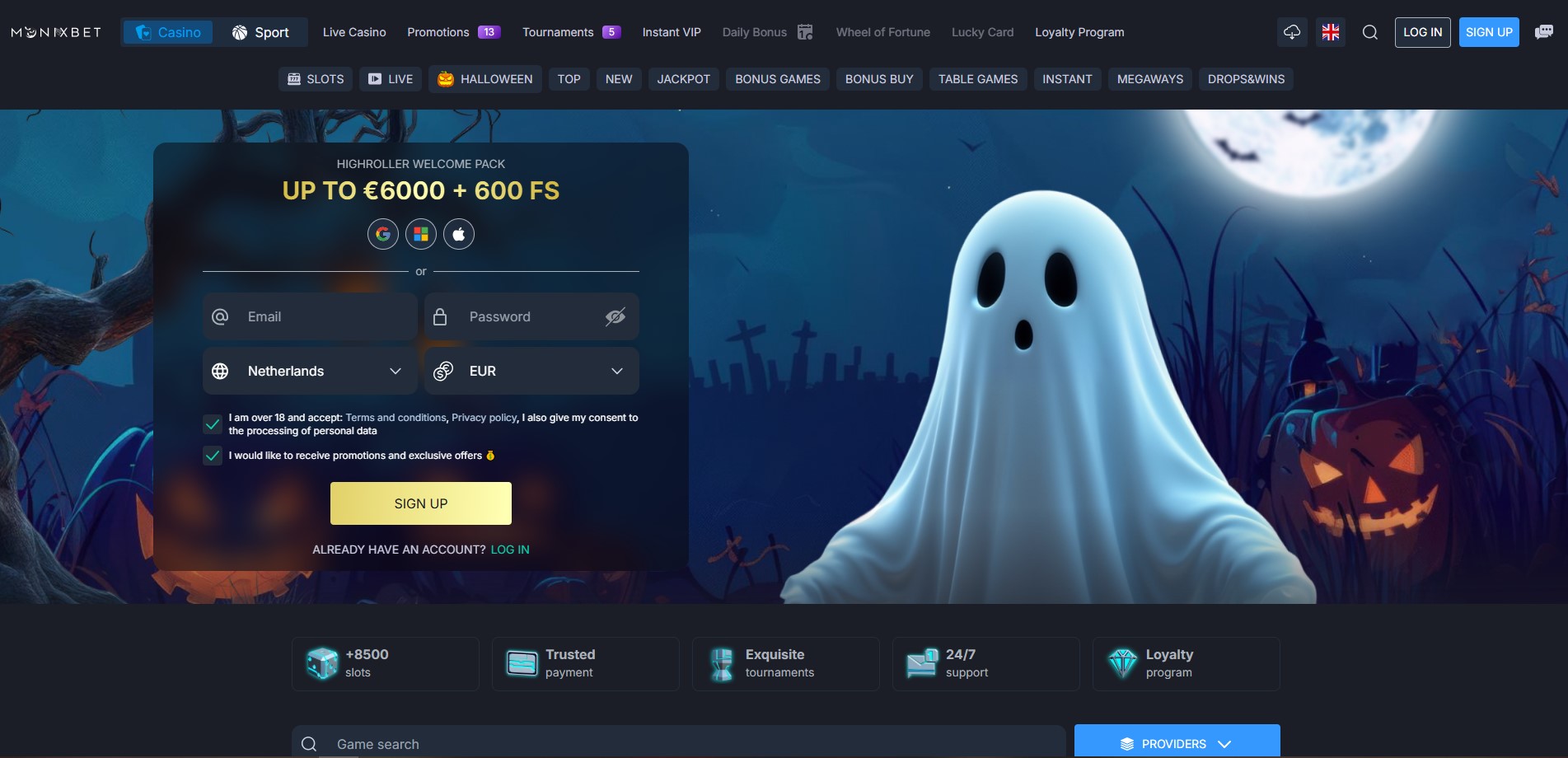 Monixbet Casino Homepage